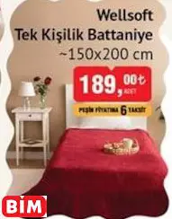WELLSOFT TEK KİŞİLİK BATTANİYE ~150X200 CM
